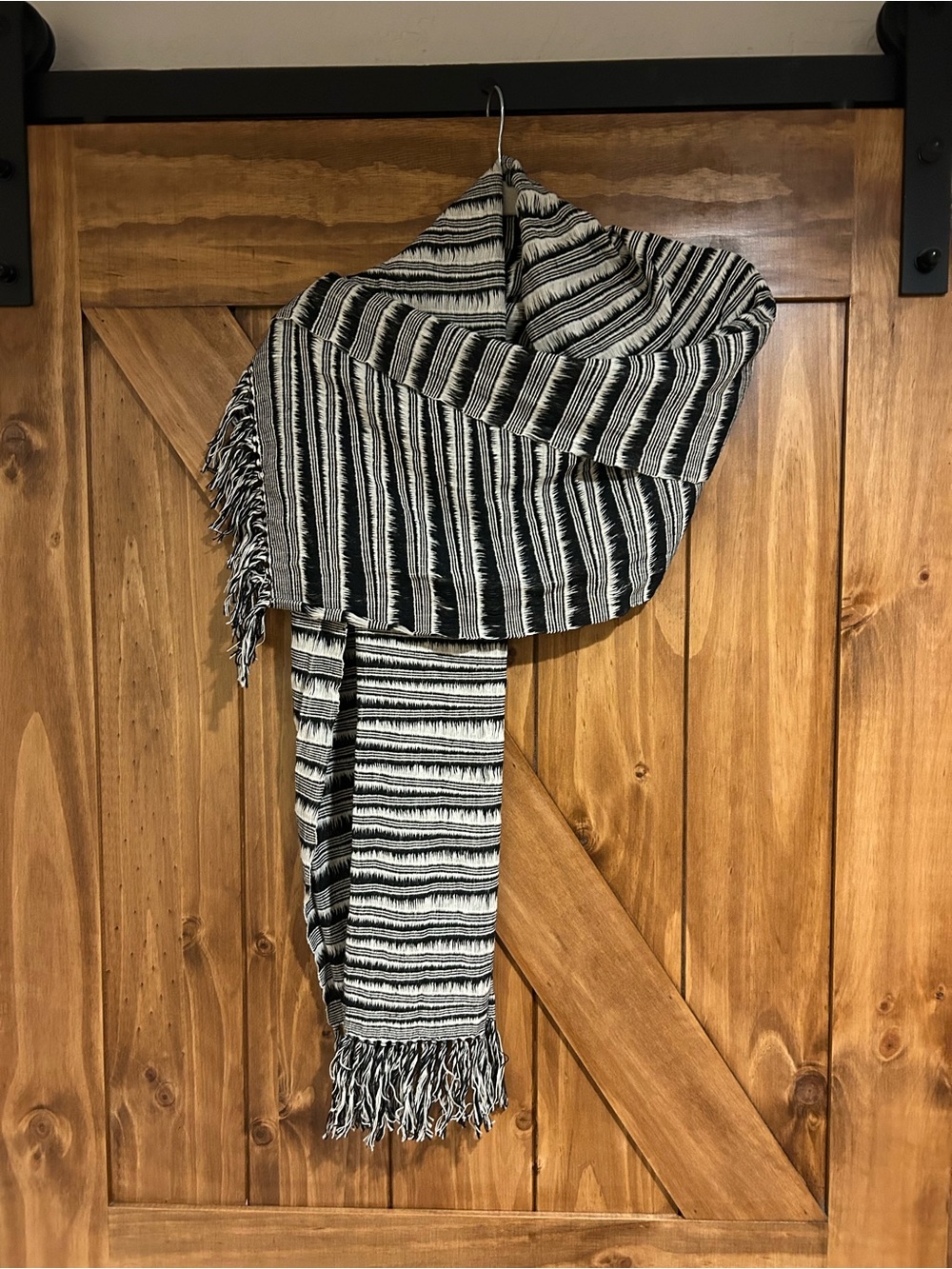 Black and White Striped Woven Scarf - Classic Everyday Wrap